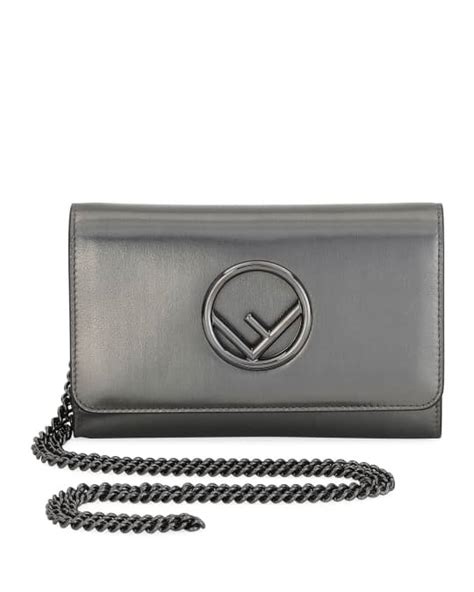 fendi f logo metallic calf catalan wallet on a chain|fendi women's wallets.